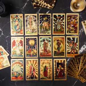Gold Shimmering Tarot Card Deck with Guidebook, 78 Tarot Full Tarot Deck with Foil Edge, Original Tarot for Beginners, Classic Tarot