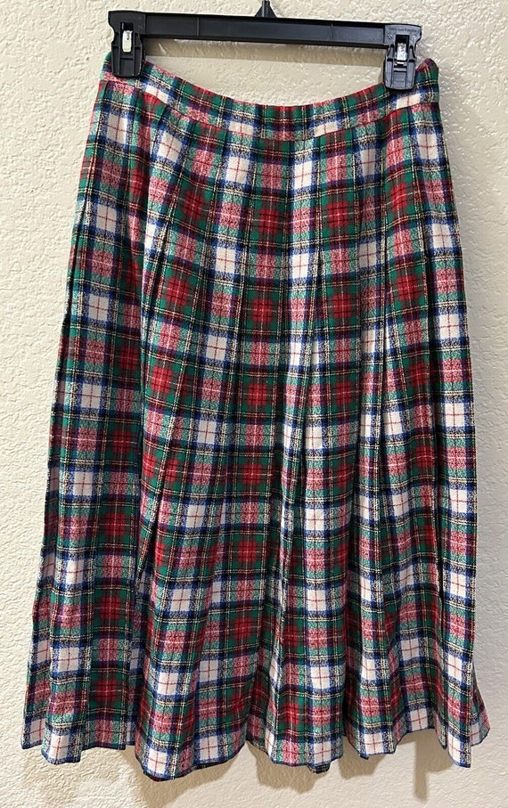 Vintage Pendleton Red Tartan Pleated Wool Midi Ski