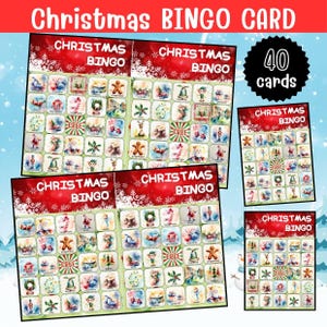 Weihnachtsbingo, 40 Weihnachtsbingokarten, Weihnachtsaktivität, Kinderweihnachtsfeierspiel, Weihnachtsklassenzimmer Aktivität, niedliches Weihnachtsbingo