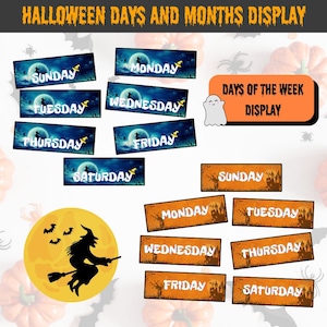 PNG,SVG,Halloween. Days and Months Display, Days of the Week Display, Months of the Year Display, Halloween Classroom Decor