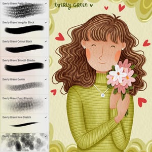 Procreate Brushes - Everly Green Skizzieren, Färben, Schattieren (Digitaler Download)