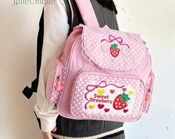 Mochila Fresa, Mochila Kawaii Anime Bag, Mochila Bolsa de Viaje para Niñas, Mochila Escolar Universitaria, Linda Mochila Rosa para Niñas y Niños