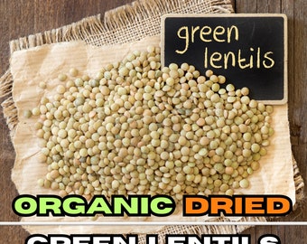 Organic Dried Green Lentils, Natural Green Lentil Legumes from Field to Table, Natural Dried Legumes for Cooking, Non-GMO, Lens culinaris