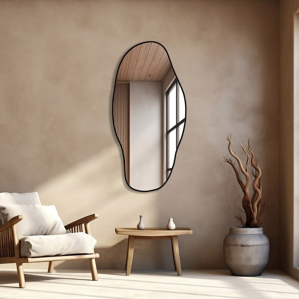 Modern Wall Mirror with Sleek Black Frame, Full Length Mirror, Contemporary Home Decor Accent for Living Room - Entryway or Bathroom