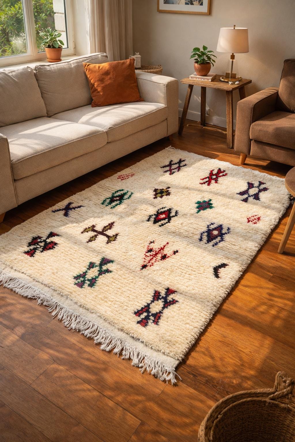 Tapis Berbère Fabriqué À La Main Très Doux Aux Motifs Traditionnels De L'atlas