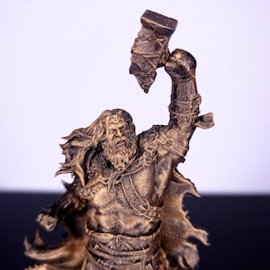 Thor statue - Norse god - god of thunder - Viking - Germanic Norse mythology - pagan altar statuette - paganism - ancient gold image 2