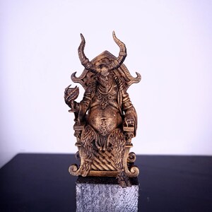 mammon statue - demon tempter wealth - demonology - satanism - statuette for satanic altar - paganism - dark god - antique gold