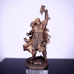 Thor statue - Norse god - god of thunder - Viking - Germanic Norse mythology - pagan altar statuette - paganism - ancient gold image 1