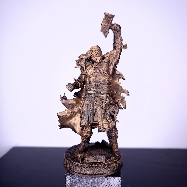 Thor statue - Norse god - god of thunder - Viking - Germanic Norse mythology - pagan altar statuette - paganism - ancient gold image 1