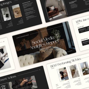 Plantilla de Canva para informes de análisis de redes sociales, plantilla de marketing digital, plantillas para gestores de redes sociales, asistentes virtuales y coaching FC01