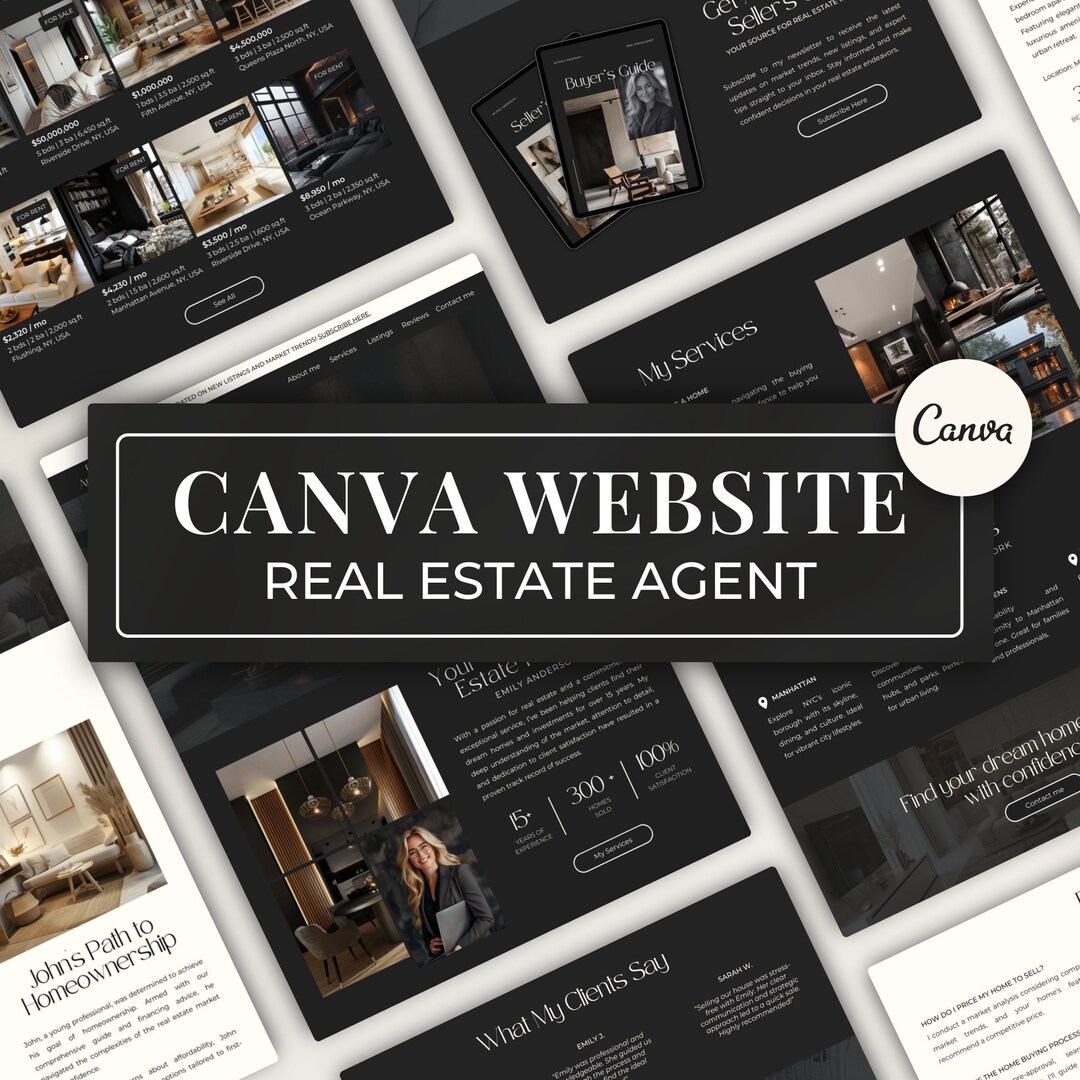 Real Estate Website Template for Canva, Realtor Website Design, Digital