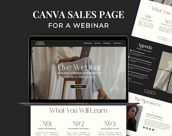 Page de vente de webinaire pour responsable des médias sociaux, assistant virtuel, agence de marketing numérique, page de destination de site Web Canva, modèle de coaching FC01