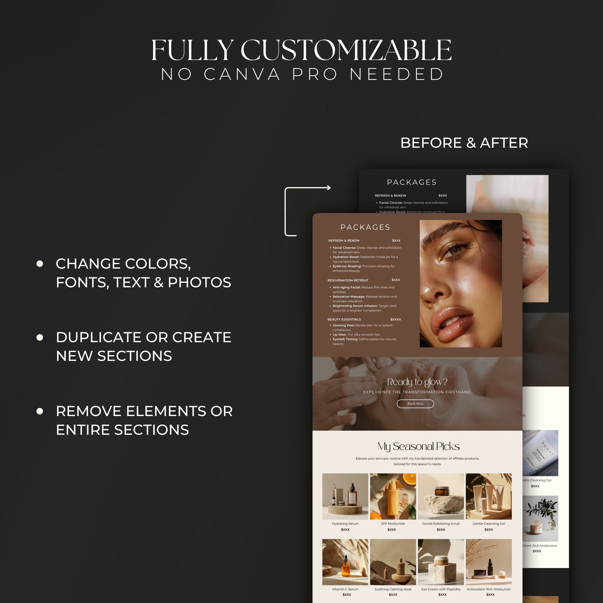 Esthetician Website Template for Canva, Skincare Landing Page, Skin Esthetician Website Template for Canva, Skincare Landing Page, Skin