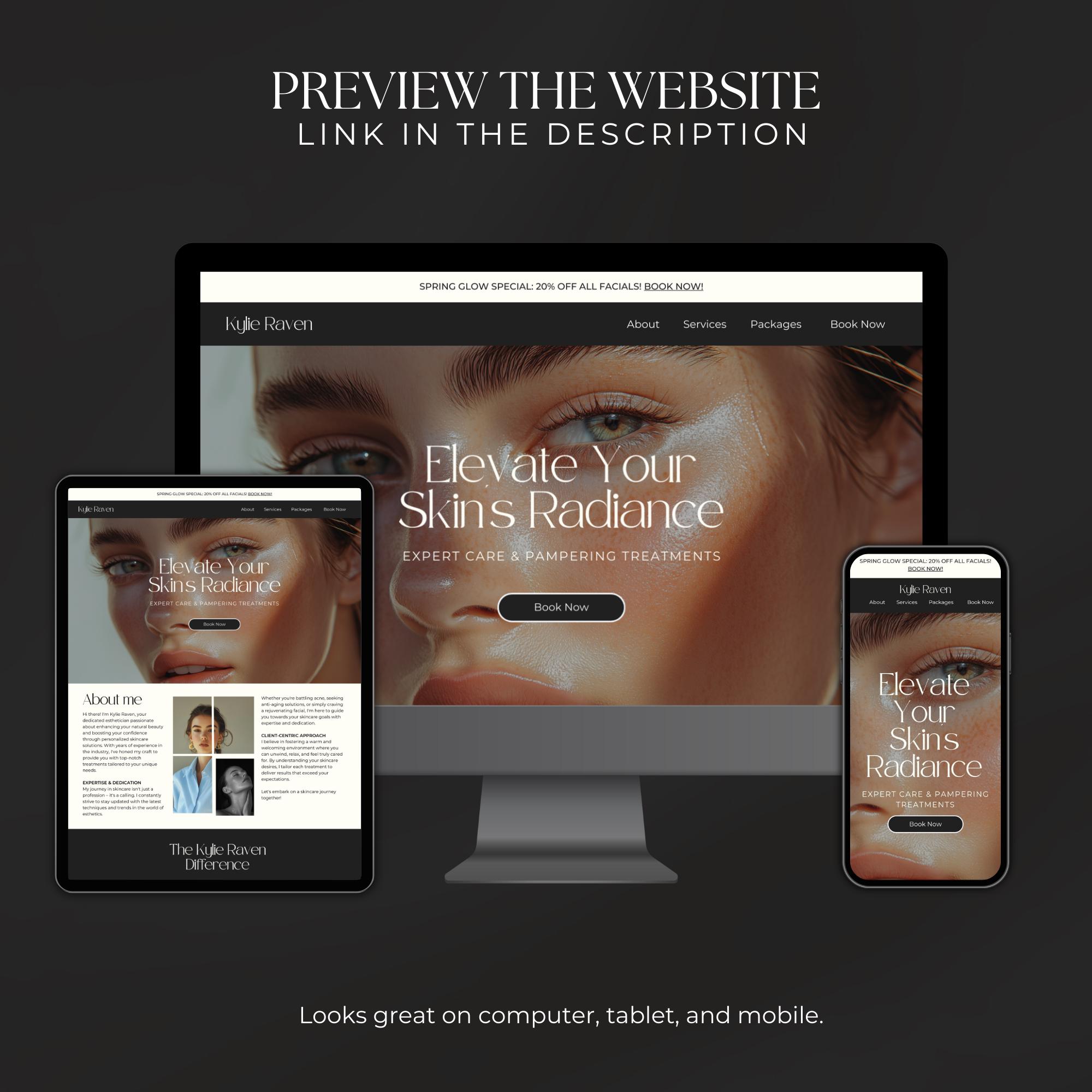 Esthetician Website Template for Canva, Skincare Landing Page, Skin