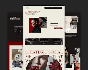 Modèle de site Web en toile rouge bordeaux - Social Media Manager, Content Creator, Influencer, UGC, Virtual Assistant - Portfolio de pages de destination CR1