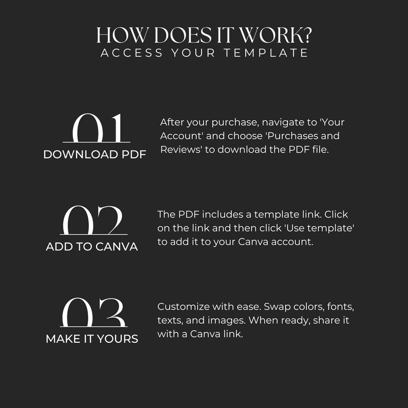 K&ouml;nnte beinhalten: Eine dreistufige Anleitung, wie Sie auf eine Canva-Vorlage zugreifen und diese verwenden. Schritt 1: Laden Sie das PDF herunter. Schritt 2: F&uuml;gen Sie es zu Canva hinzu. Schritt 3: Machen Sie es zu Ihrem.