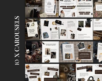 Brown Seamless Instagram Carousel Templates for Canva -  Digital Scrapbook Posts for Social Medial Media Managers and Content Creators