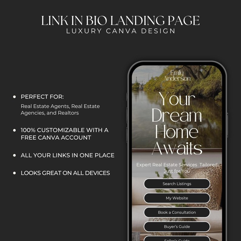 Link in Bio Template for Real Estate, Canva Website Design, Linktree Alternative Landing Page, Realtor Marketing, Digital Marketing SI01 image 2