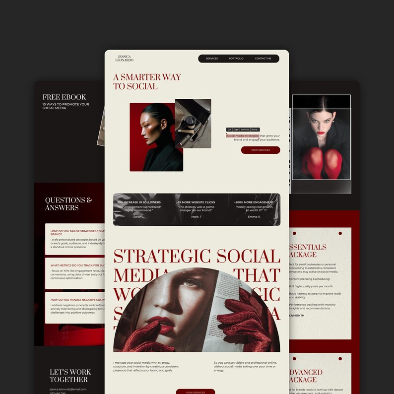 Burgundy Red Canva Website Template - Social Media Manager, Content ...