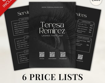 Price List  and Scan To Pay Template for Canva, Price List Template for Lash Tech & Hairstylist, Payment Sign, Lash Template TC01