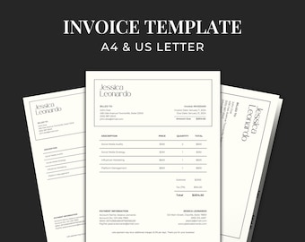 Canva Invoice Template for Social Media Manager, Virtual Assistant & Small Businesses, Printable Service Invoice, Receipt Template FC01