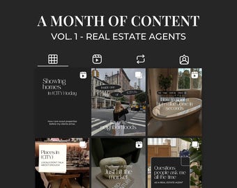 Ensemble carrousel et rouleaux Instagram pour agents immobiliers, calendrier de contenu marketing immobilier, flux Instagram, modèles Canva pour réseaux sociaux SI01