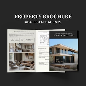 Mall för fastighetsannonsbroschyr för fastighetsmäklare, marknadsföringsmall för fastighetsmäklare, fastighets-Canva, flygblad för öppet hus SI01