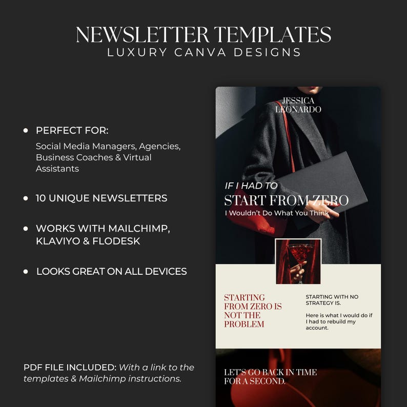 Burgundy Red Newsletter Template - Mailchimp, Klaviyo, Flodesk - Social Media Manager, Marketing Agency - Canva Email Marketing Template CR1 image 2