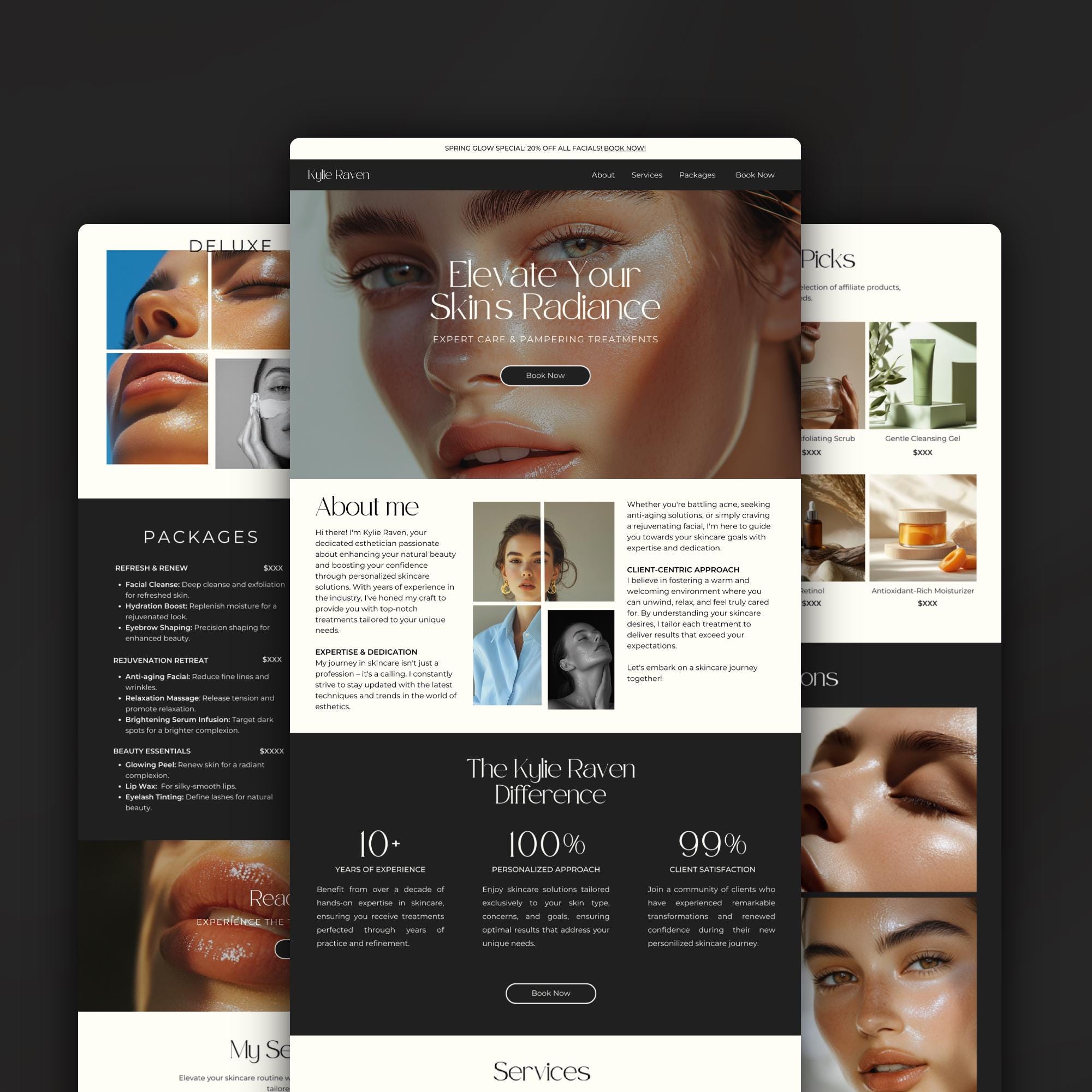 Esthetician Website Template for Canva, Skincare Landing Page, Skin