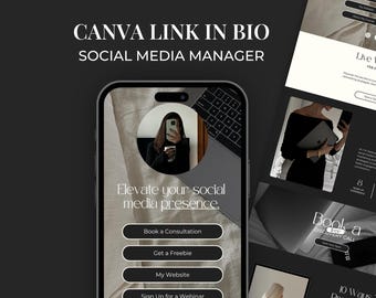 Diseño de enlace en biografía para gestor de redes sociales, asistente virtual, coach empresarial, plantilla de sitio web de Canva, página de destino de marketing digital FC01