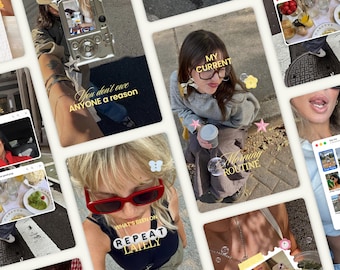 Modèles de stories Instagram fantaisistes pour : Créateurs de contenu, UGC, Gestionnaires de réseaux sociaux - Publications Instagram esthétiques iOS, Scrapbooking Canva W1