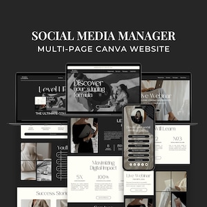Multi-Page Canva Website Template for Social Media Manager, Virtual Assistant: Landing Page, Webinar, Course Sales Funnel, Link in Bio FC01