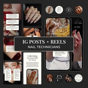 Social Media Kit Template for Nail Tech, Instagram Posts, Faceless Reels & Highlight Covers for Canva, Digital Marketing Templates FI01