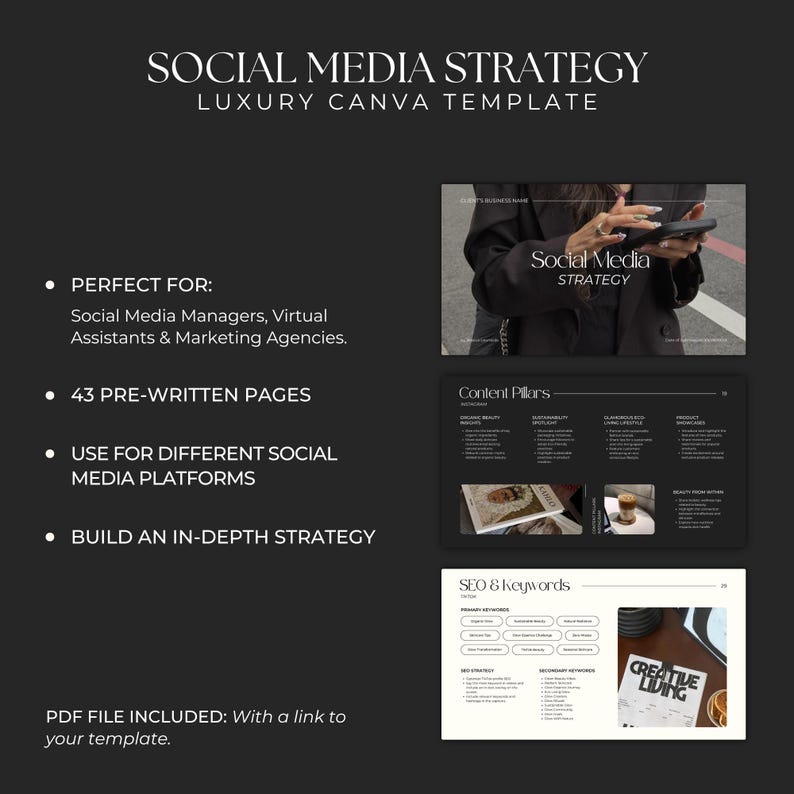 Social Media Strategy Canva Template, Digital Marketing Template for ...