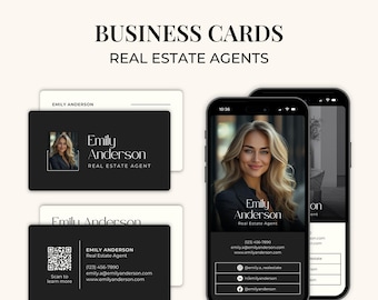 Real Estate Business Cards, QR Code Business Card, Realtor Marketing Template, Digital Business Card Design, Real Estate Canva Template SI01