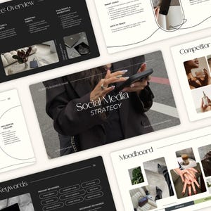 Plantilla de Canva para estrategia en redes sociales, plantilla de marketing digital para gestores de redes sociales y asistentes virtuales, plantilla de coaching FC01