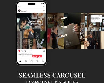 Moody Seamless Instagram Carousel Template for Canva - Fall iOS Core Aesthetic Scrapbook, Social Media Post for Content Creators