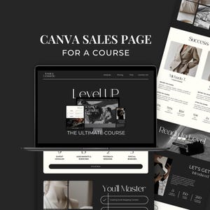 Página de venta de cursos para gestores de redes sociales, asistentes virtuales, marketing digital sin rostro, plantilla de coaching para landing pages de sitios web de Canva FC01