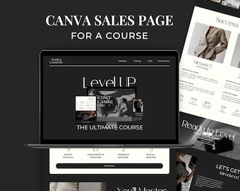Página de venta de cursos para gestores de redes sociales, asistentes virtuales, marketing digital sin rostro, plantilla de coaching para landing pages de sitios web de Canva FC01