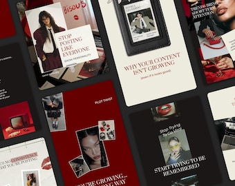 Modèles de publications et d'articles Instagram rouge bordeaux - Gestionnaire de médias sociaux, créateur de contenu - Flux Instagram Scrapbook audacieux pour Canva CR1
