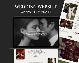 Modèle de site Web de mariage bordeaux et vert olive pour toile, site Web de mariage moderne en toile avec RSVP et détails, faire-part de mariage numérique