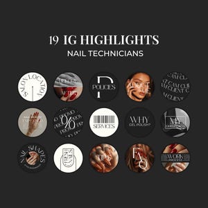 Copertine Highlight di Instagram per Canva, Copertine Highlight di IG per onicotecnici, Modelli di marketing sui social media per artisti delle unghie, Tecnico delle unghie FI01