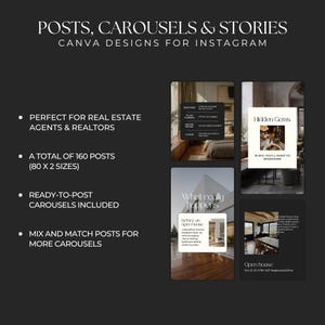 Real Estate Instagram Posts, Carousels & Stories - Social Media Canva Templates for Real Estate Agents, Realtor Marketing SI01 image 2