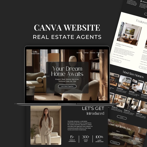Real Estate Website Template for Canva, Realtor Website Design, Digital Realtor Marketing, Sales Landing Page, Real Estate Branding SI01