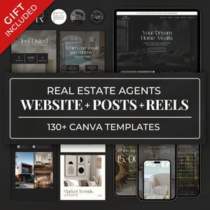 Kit de marca imobiliária, página de vendas do site Canva, postagens do Instagram, rolos sem rosto, capas de destaque, modelos de marketing imobiliário SI01