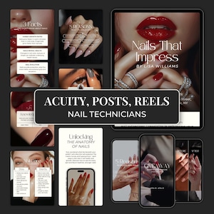 Nail Tech Branding Kit For Canva, Nail Technician DIY Acuity Scheduling Template, Instagram Posts, Faceless Reels & Highlight Covers FI01