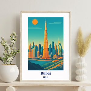 Dubai Travel Poster: Burj Khalifa, Modern UAE Wall Art