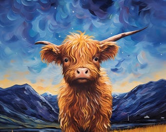 Starry Night Highland Calf cute baby cow Phone Case phone case  iPhone 14 , 13, 12, 11, Samsung S22 plus ultra