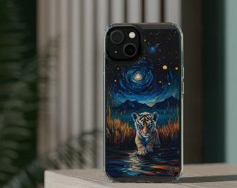 Van Gogh Starry Night Baby Tiger Phone Case - Cute Cub iPhone Cover Samsung Galaxy Protector Gift for Animal Lovers