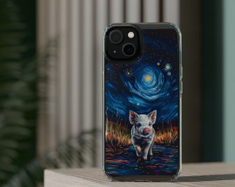 Van Gogh Starry Night Baby Pig Phone Case - Artistic iPhone Cover, Samsung Galaxy Protector, Gift for Animal Lovers